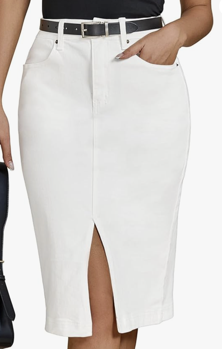 White denim pencil skirt