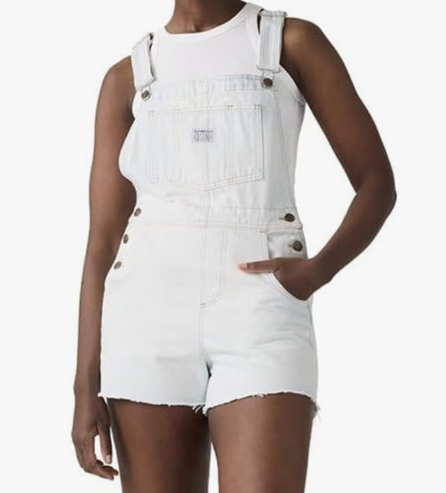 white Levi's overall shorts