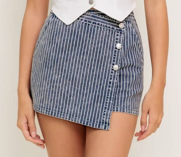 denim stripe mini skirt