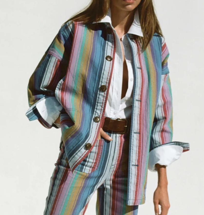 Stripe chambray chore jacket