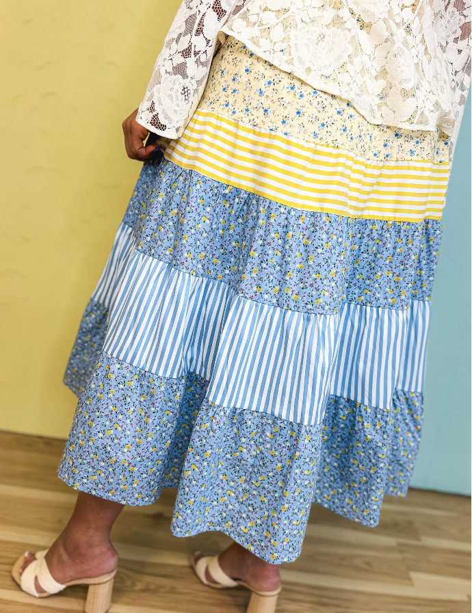 tiered floral skirt
