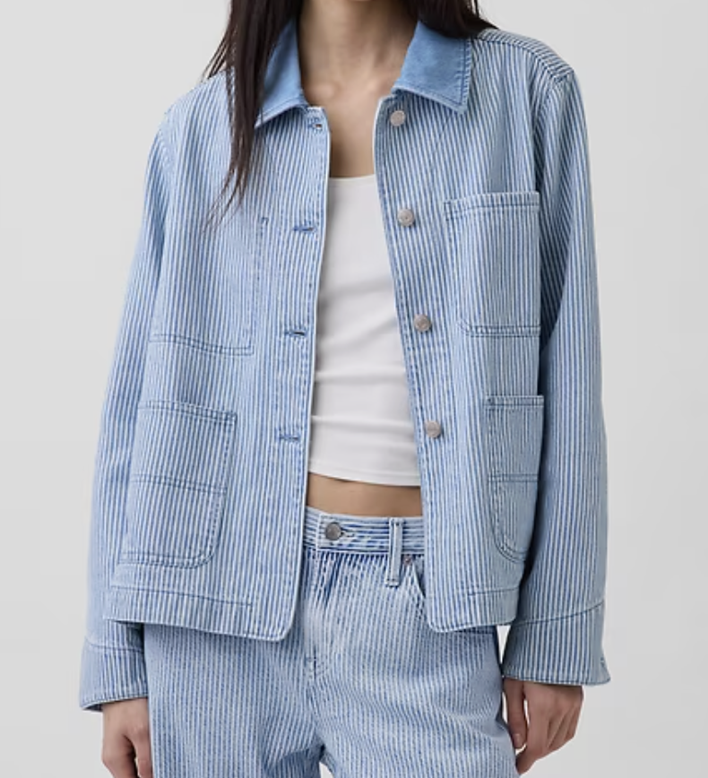 denim stripe chore jacket