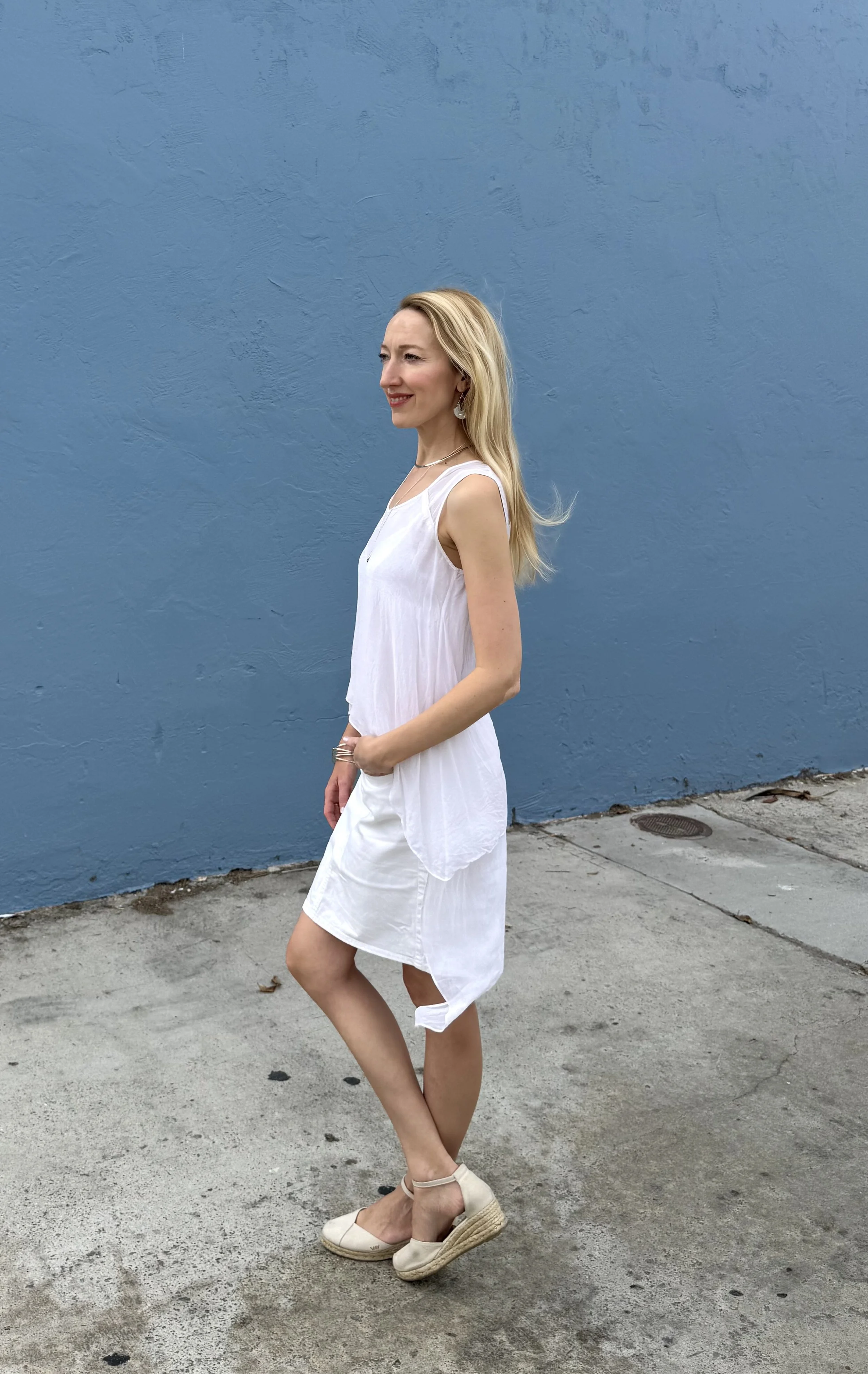 White denim skirt & white asymmetric top