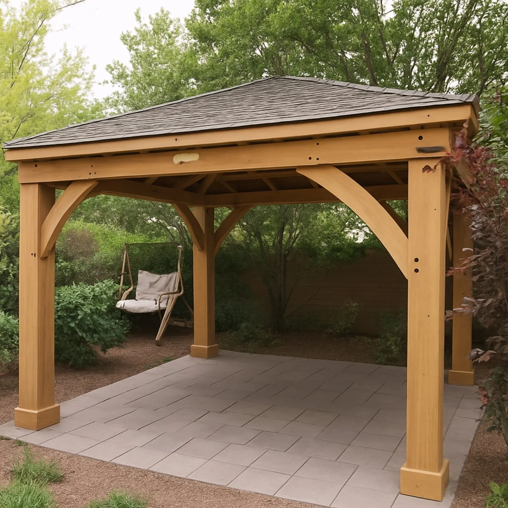 yardsitry gazebo assembled and installed on concrete footers in Phoenix backyard.