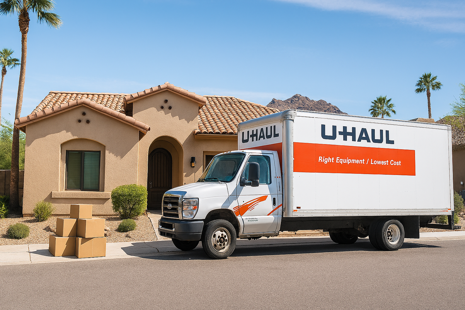 movers in phoenix loading boxes and furniture to Uhaul truck in Phoenix.