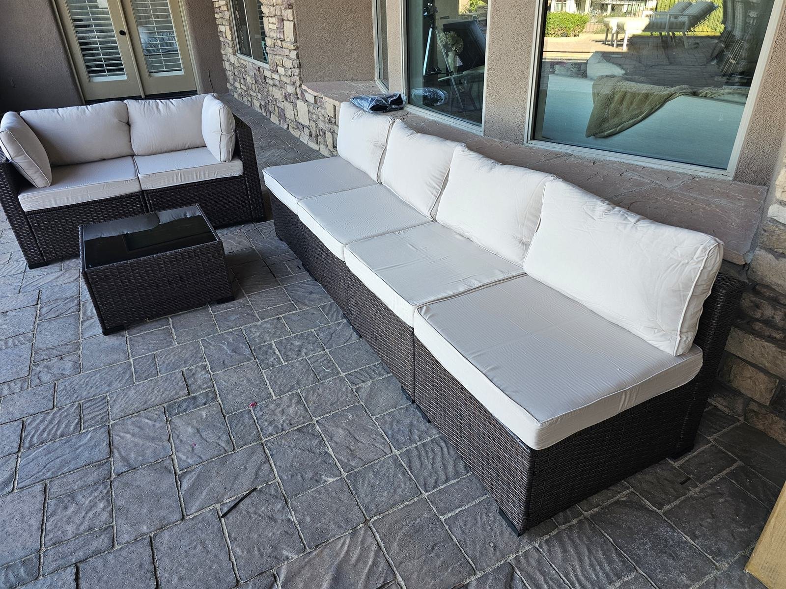 Outdoor patio sectional sofa assembled on a Phoenix patio
