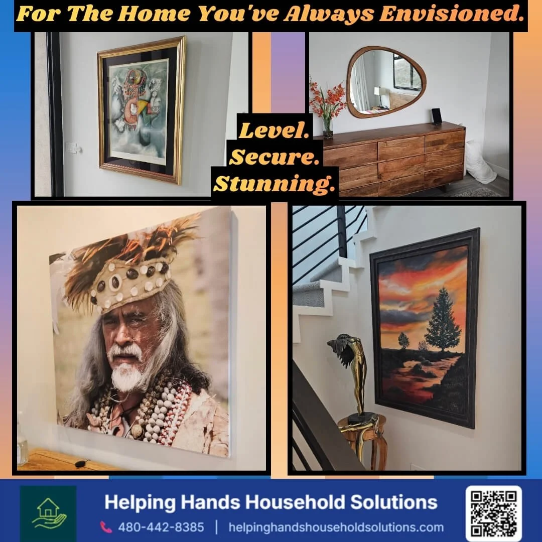 Professional Picture Hanging Service, Framed Artwork , Canvas Mounting & Wall Art Installation:

Looking for a trusted picture hanging service and art installer near you? Phoenix trusts us for canvas mounting, large format wall art, framed artwork, p