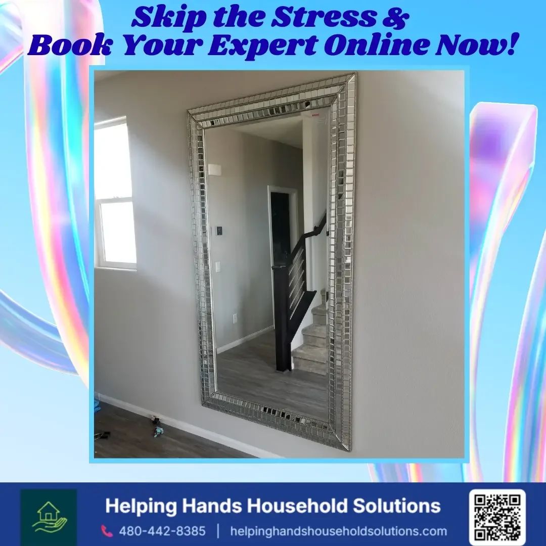 Expert Mirror Hanging, Heavy Wall Mirror Mounting & Lighted LED Mirror Installation: 

We provide structural, secure mounting for oversized dressing mirrors, heavy framed glass, frameless and vanity mirrors. Every piece is precision-anchored into stu