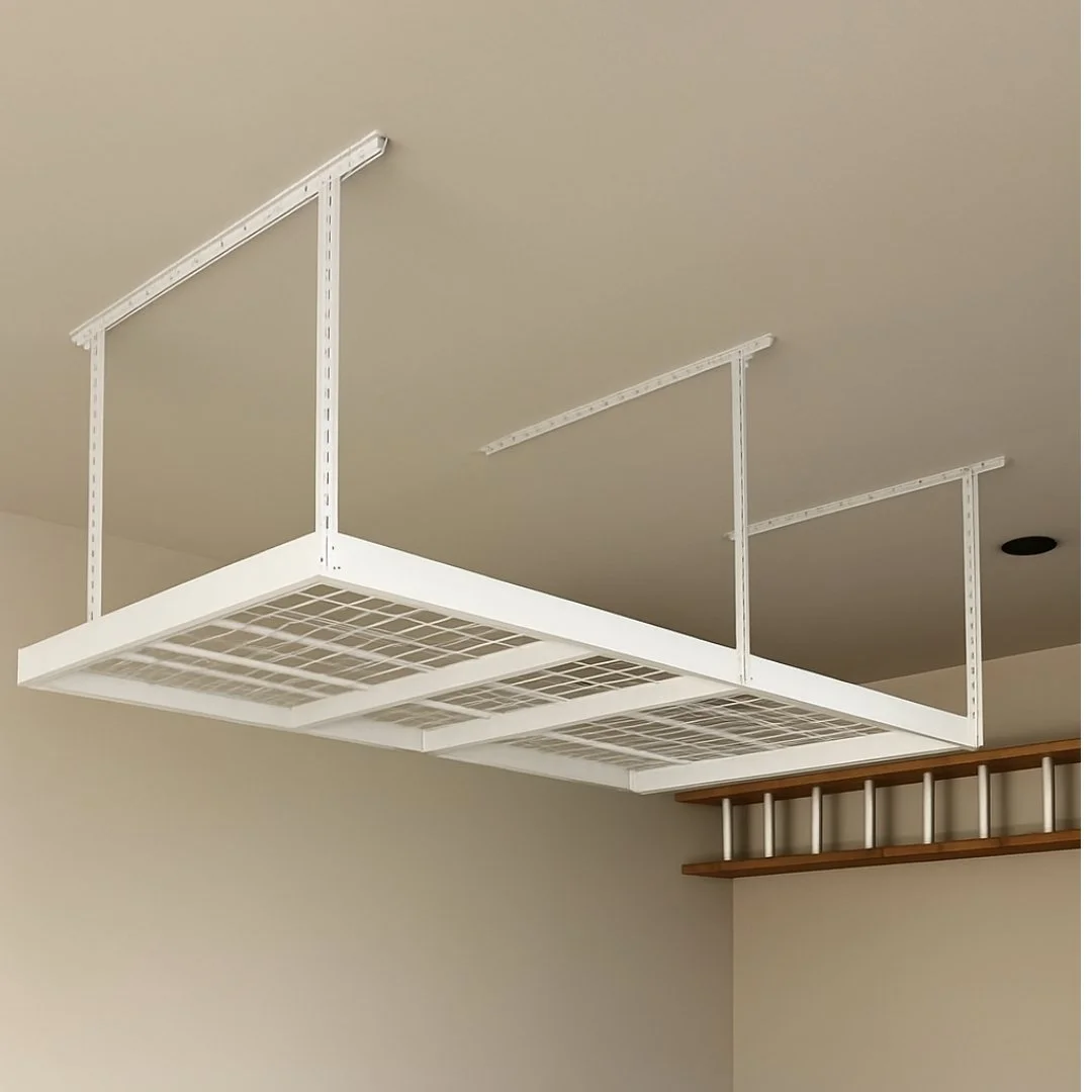 overhead garage rack and shelving installed in phoenix