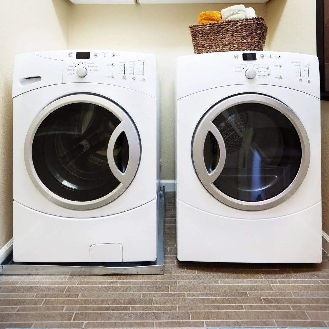 Front-load washer and dryer installed in a Phoenix laundry closet