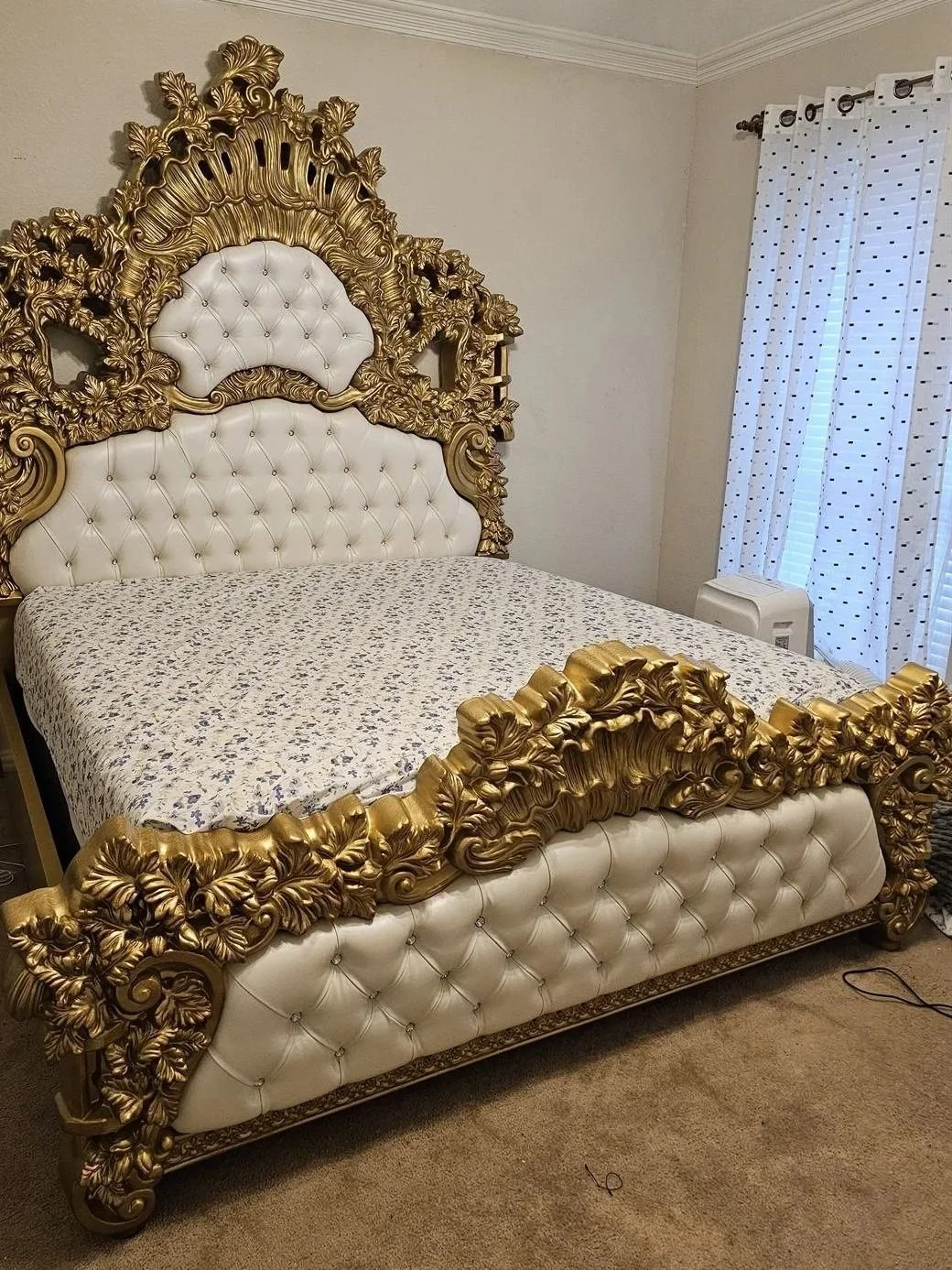 Ornate gold tufted king bed assembled by Helping Hands furniture assembly in Phoenix