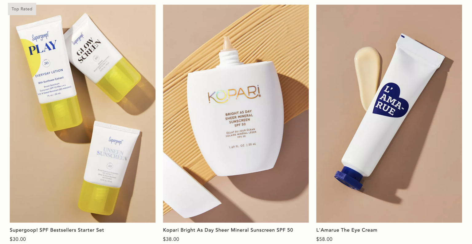 Three ecommerce photos showing bottles of serum side by side