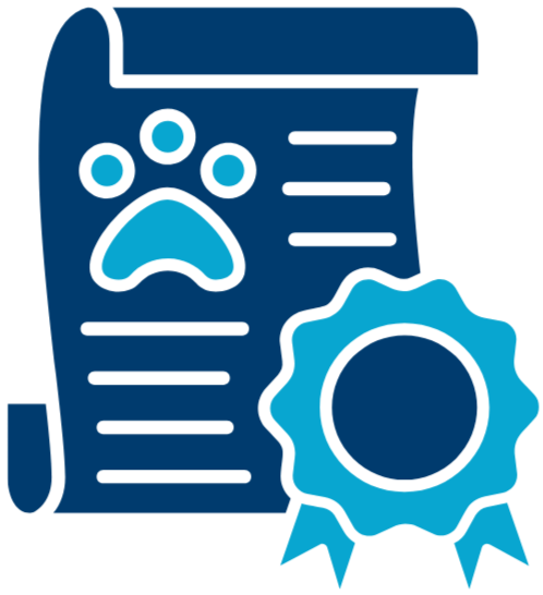 Icon of a pet license or registration with a paw print and a ribbon or award badge.