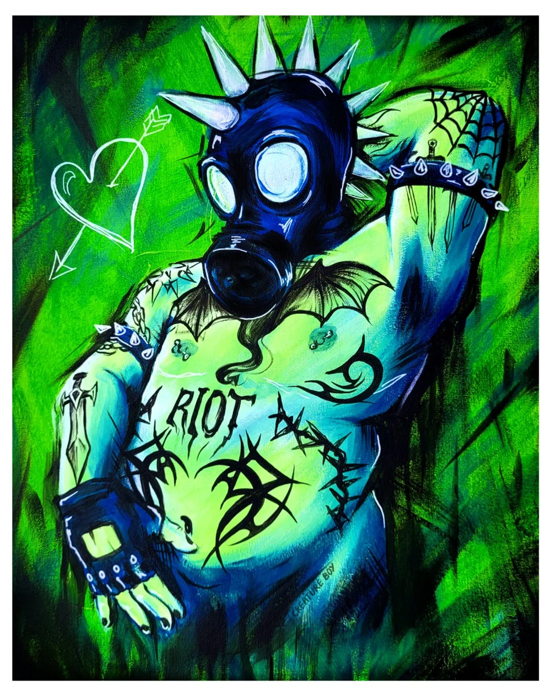 Gas Mask Boy in Green - Art Print