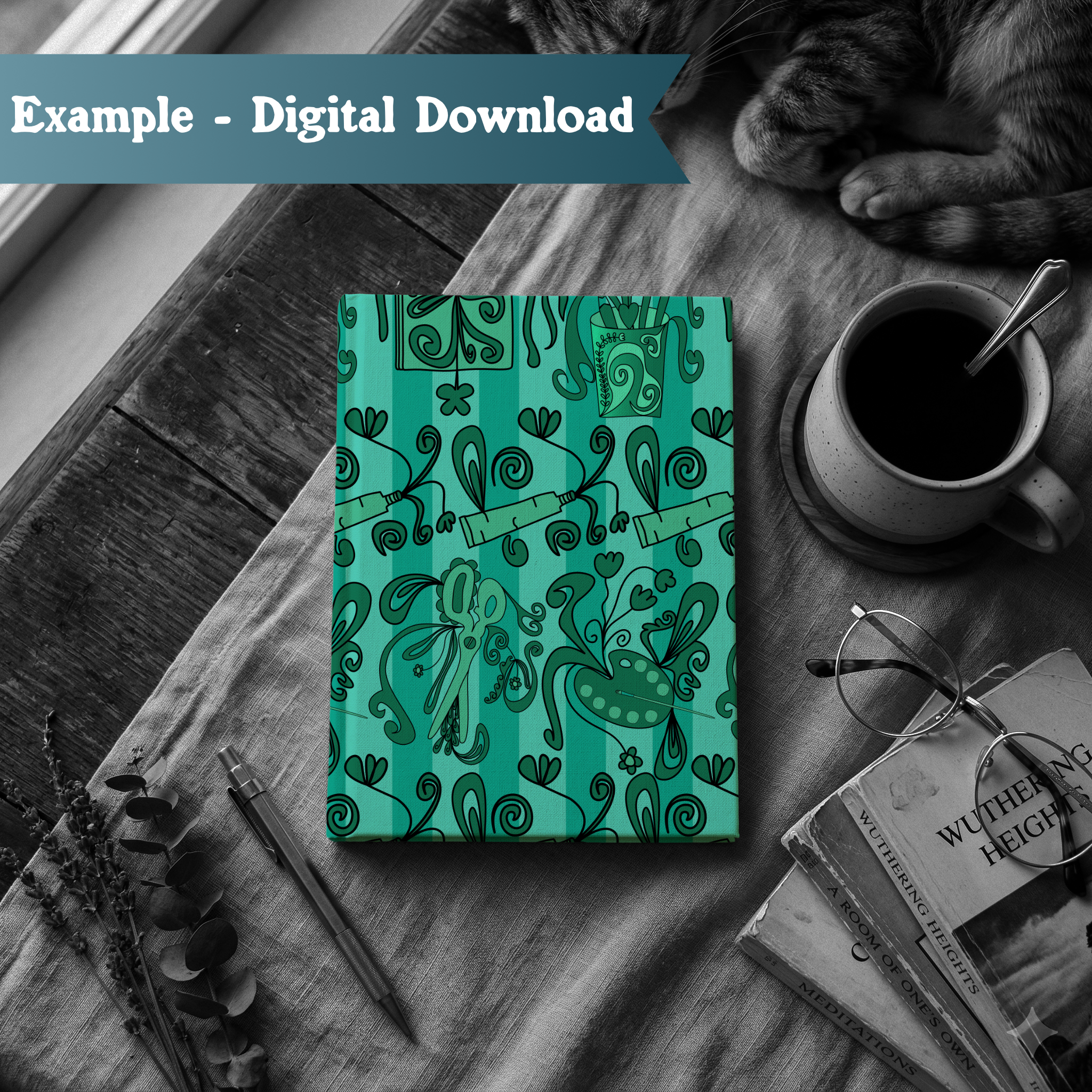 000024 - Book with Cat Botanical School Supplies.png