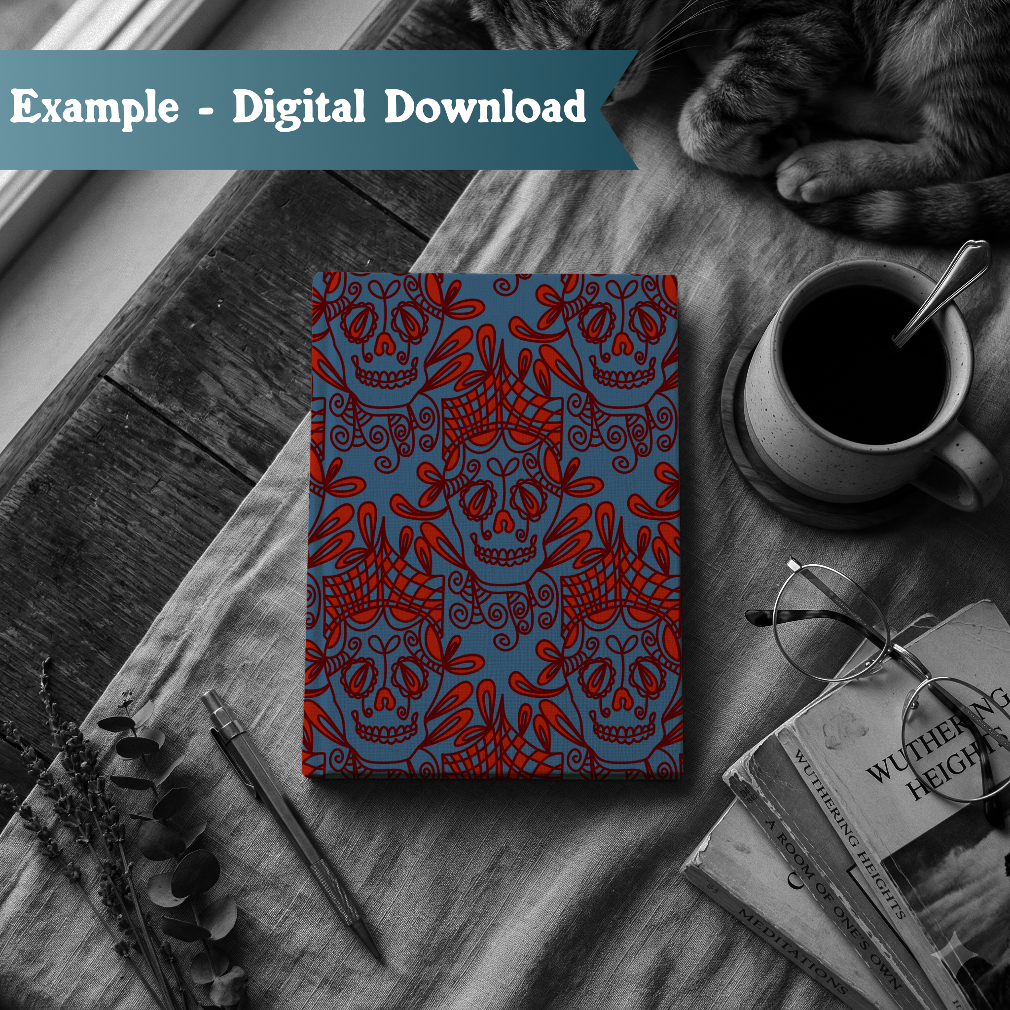 000024 - Book with Cat Botanical Skull.png
