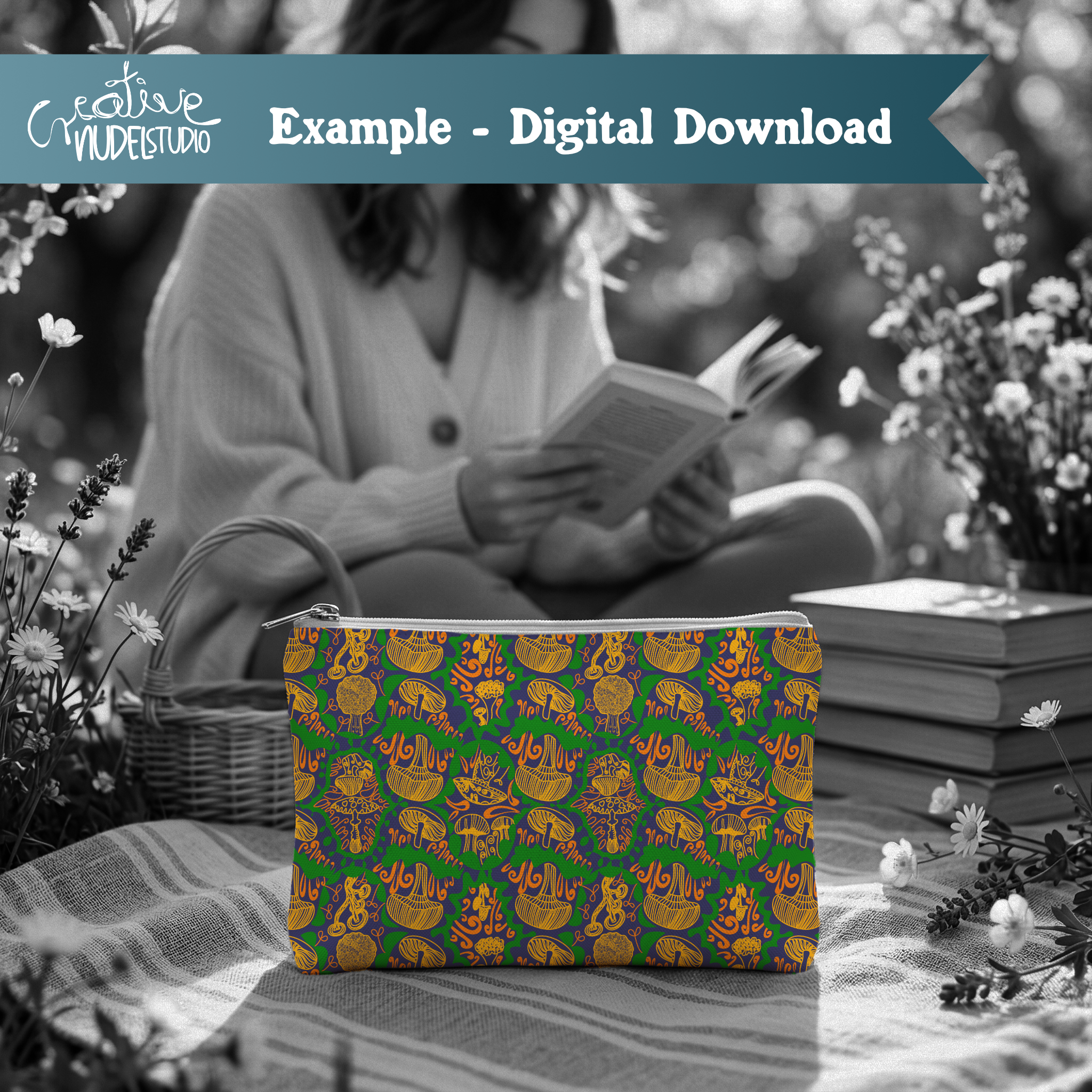 000006 - Picnic Zipper Pouch Intricate Mushrooms.png