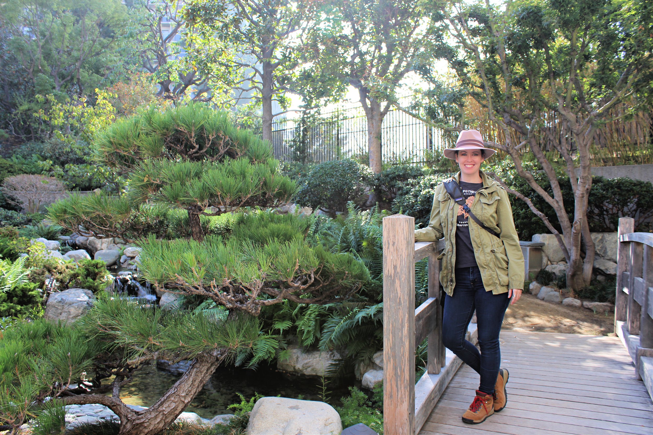 Dani touring the JAACC garden in Little Tokyo, Los Angeles