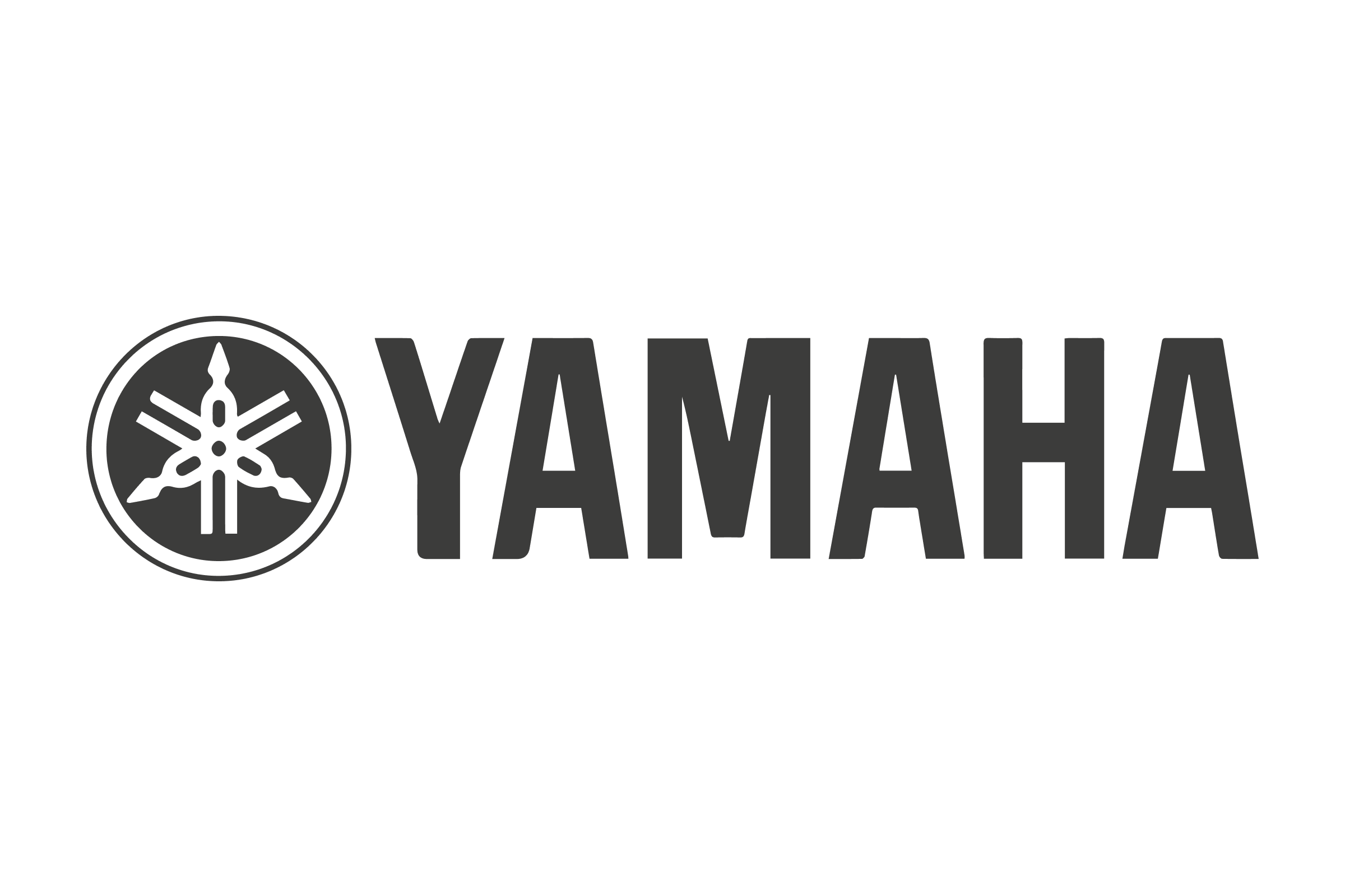 Logotipo en escala de gris de Yamaha con símbolo y texto