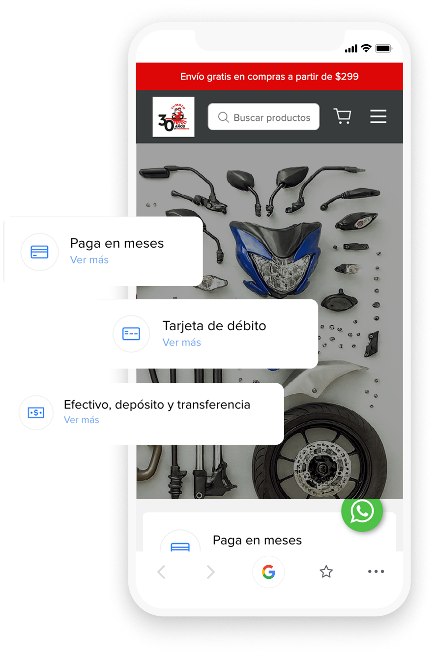 Pantalla del sitio de compras en línea de TUMOTO. Compra en nuestra tienda en línea a través de Mercado Shop con facilidades de pago.