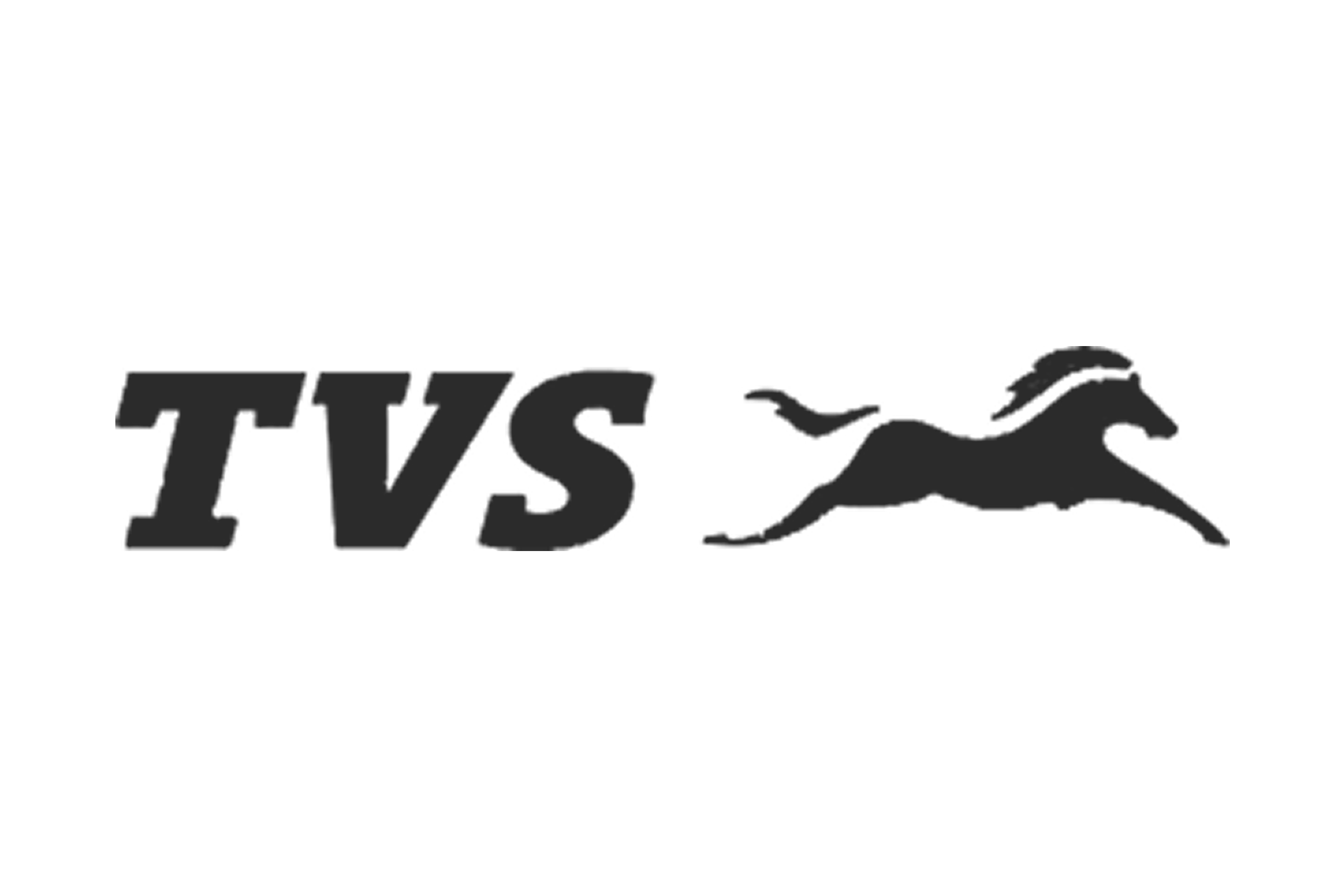 Logotipo en tonos grises con las letras 'TVS' y una figura de un caballo en movimiento en el extremo derecho.