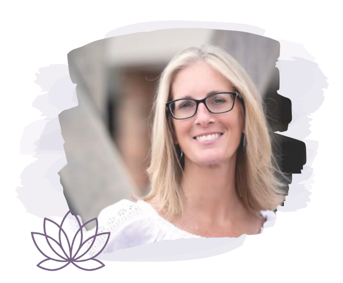 A woman with blonde hair and glasses smiling outdoors, wearing a white top.