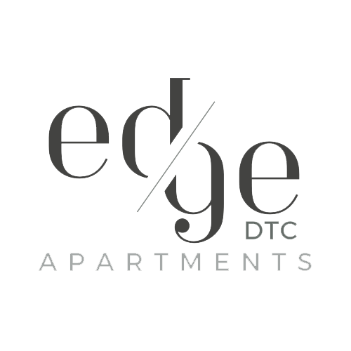 Logo for Edge DTC Apartments featuring the word 'edge' with a diagonal line through the 'd' and 'g', and the text 'DTC APARTMENTS' underneath.
