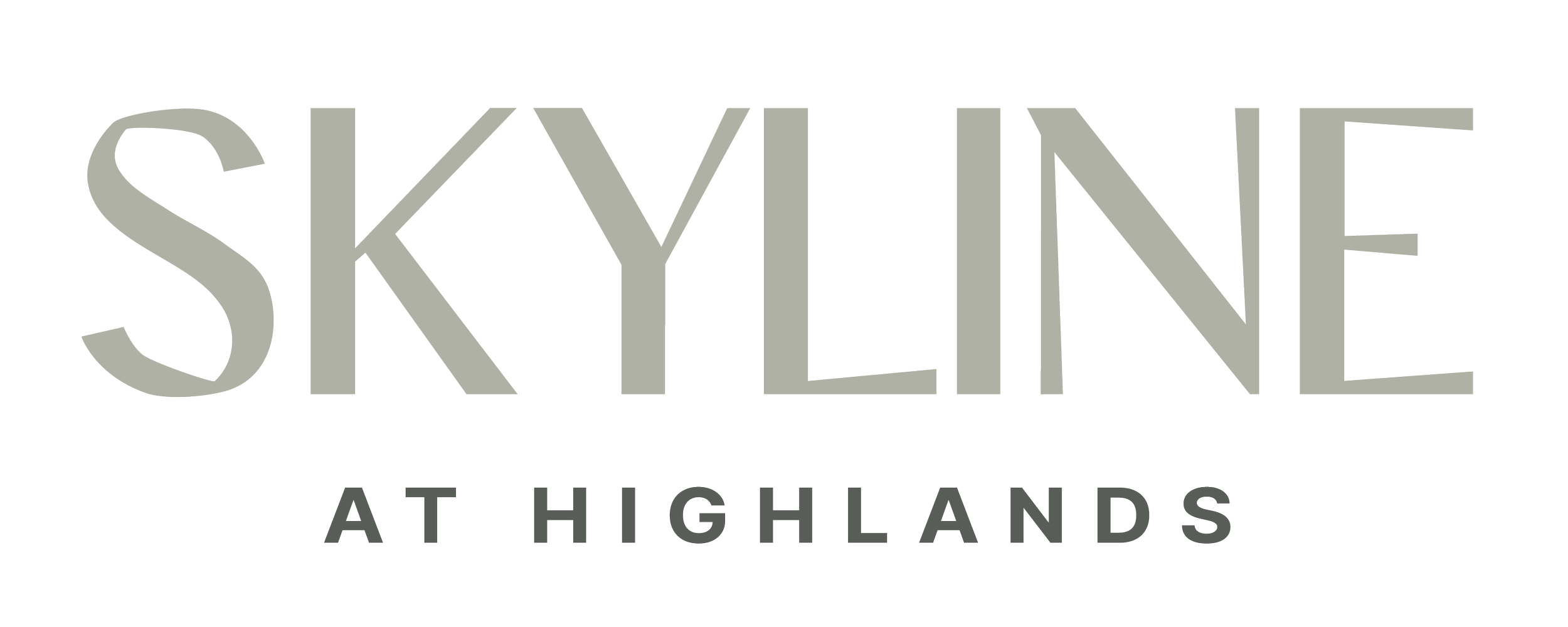 Skyline at Highlands logo with large gray text and smaller black text