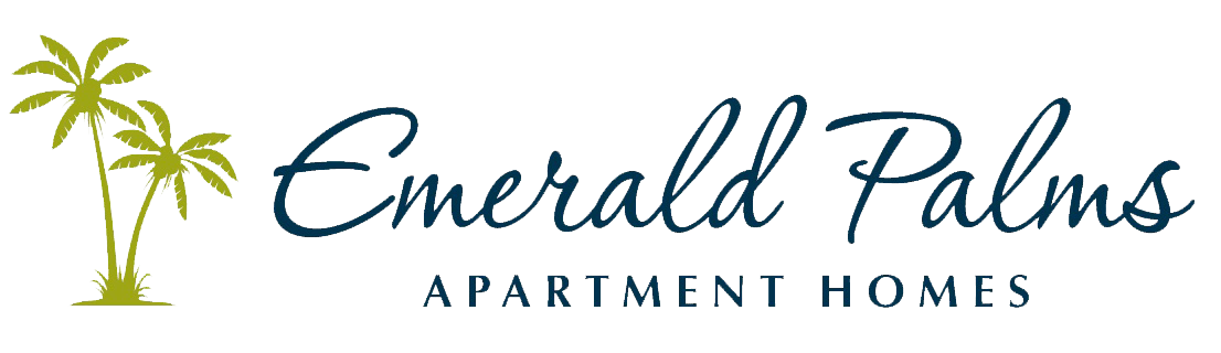 Logo for Emerald Palms Apartment Homes featuring two stylized palm trees and the text 'Emerald Palms Apartment Homes'.