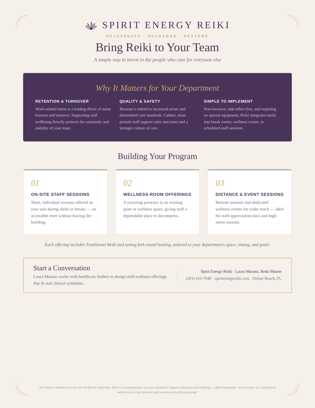 Building a Reiki staff-wellness program for a hospital department, Spirit Energy Reiki
