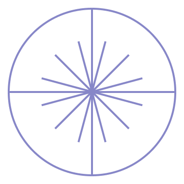 An abstract outline icon with a starburst contained within a circle shape.