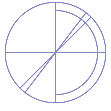 An abstract outline icon with geometric and diagonal lines across a circle shape.