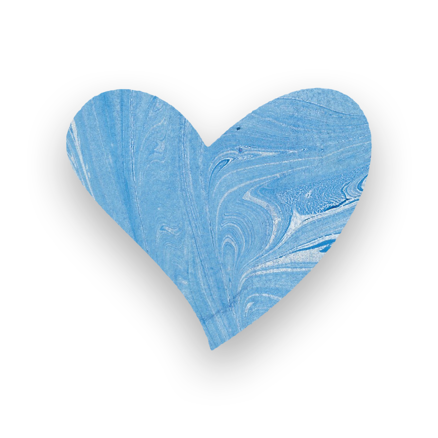 Blue marbled heart shape on a black background.