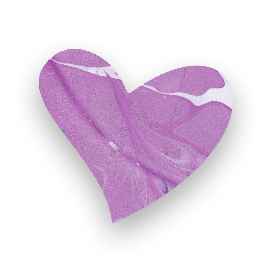 A purple and white marbled heart on a black background.