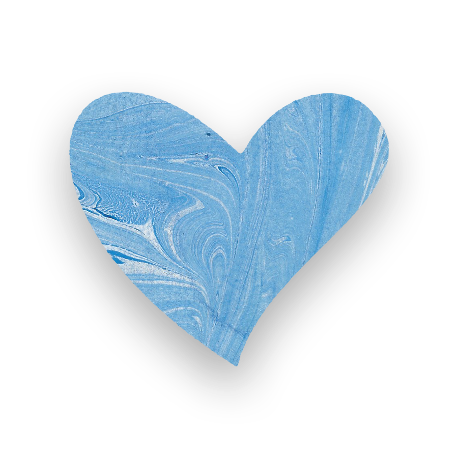 Blue marbled heart on a black background.