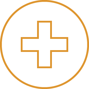 Icon of a circle with a medical cross in the middle. The icon consists of a thin orange stroke on a light yellow background.