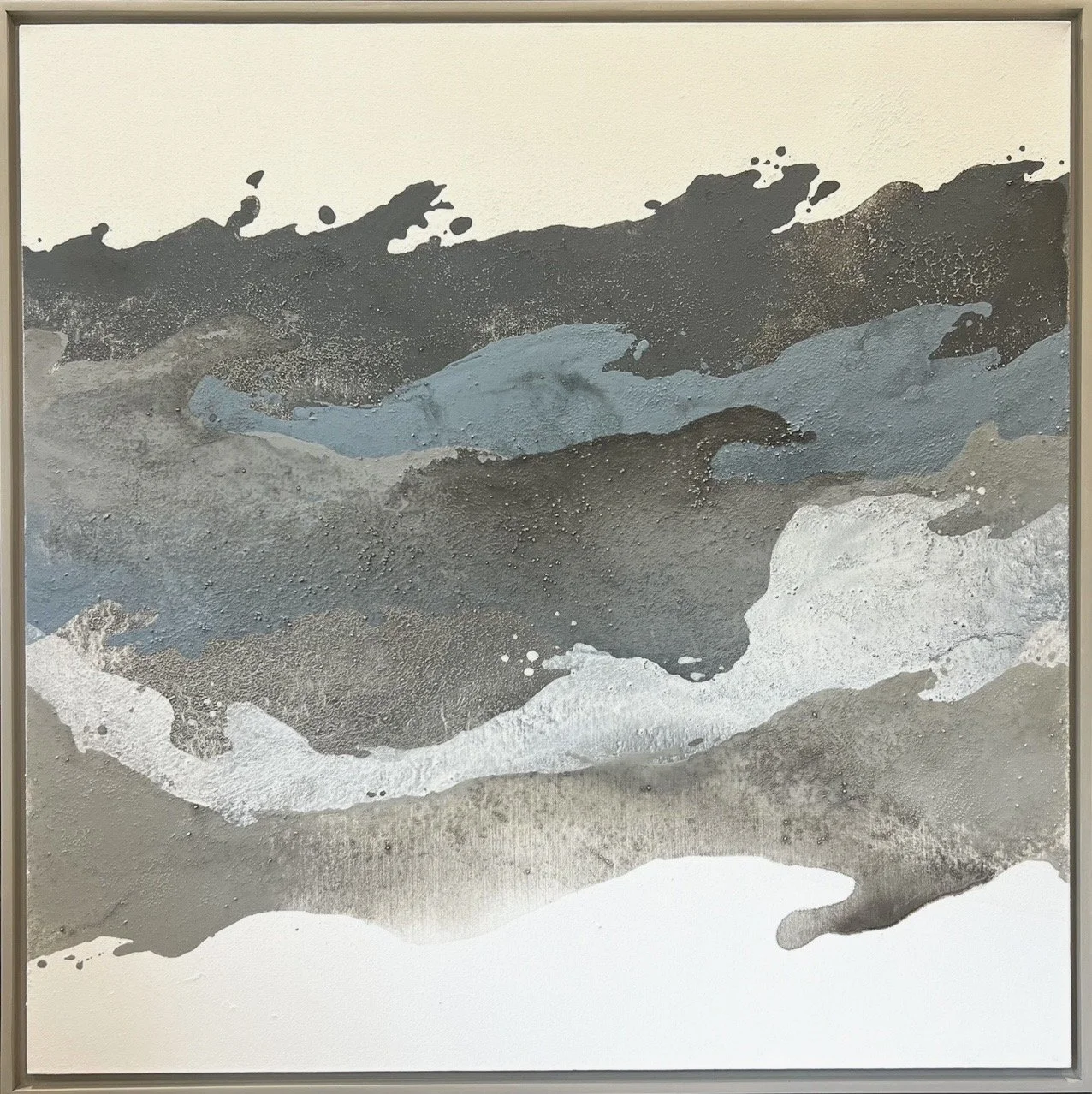  Fluid Convergence II Acrylic mixed media on canvas in custom stained floater frame, 36”x36”, $2495  INQUIRE 