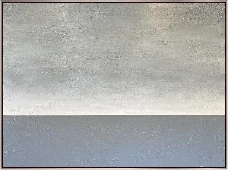  Fluid Calm Divide Acrylic mixed media on canvas wrapped panel in custom stained floater frame, 36”x48”, $3325  INQUIRE 