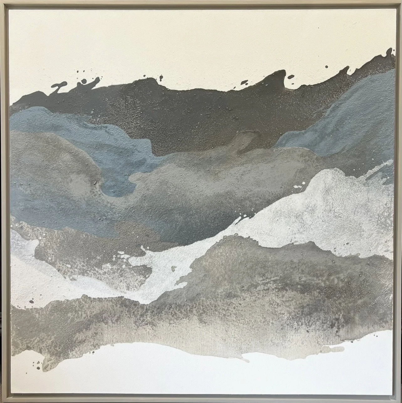  Fluid Convergence I Acrylic mixed media on canvas in custom stained floater frame, 36”x36”, $2495  INQUIRE 