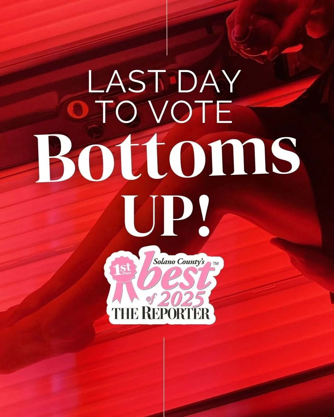 🚨 Last call, Solano! 🚨

Today&rsquo;s your final chance to vote for Bottoms Up in Best of Solano 2025.

🗳️ Let&rsquo;s finish strong! Vote Bottoms Up as your #1 in the Tanning Salon Category and show your local love! 💛✨

#BestOfSolano #FinalDayTo