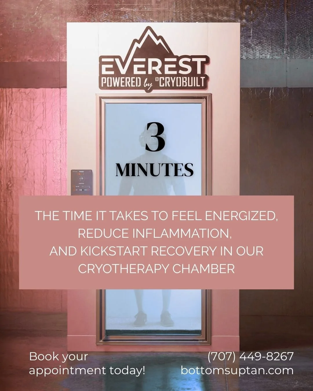 What can you do in 3 minutes? ❄️

Step into cryotherapy and in just three minutes, you can feel energized, reduce inflammation, and boost recovery. It&rsquo;s quick, powerful, and one of the easiest ways to give your body the reset it deserves. 💪✨

