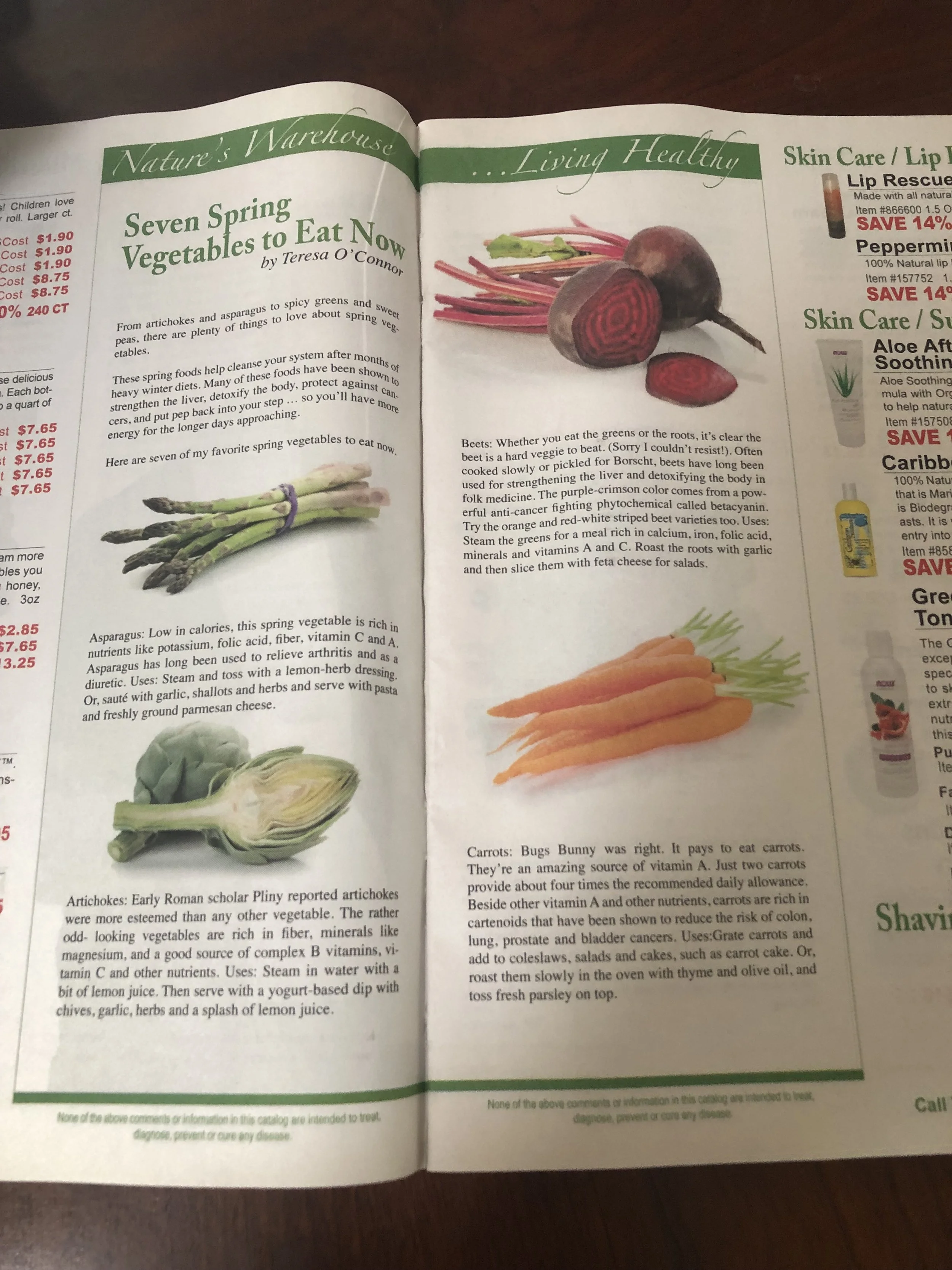 natural health food catalog with spring vegetables to eat