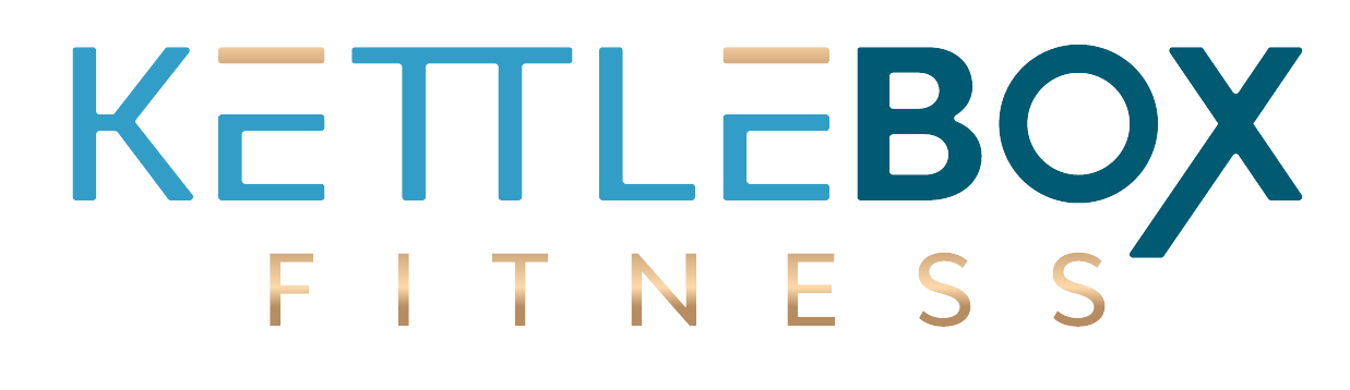 KettleBell Fitness logo with the words 'KETTLEBELL' in large blue and beige letters, and 'FITNESS' underneath in smaller beige letters.
