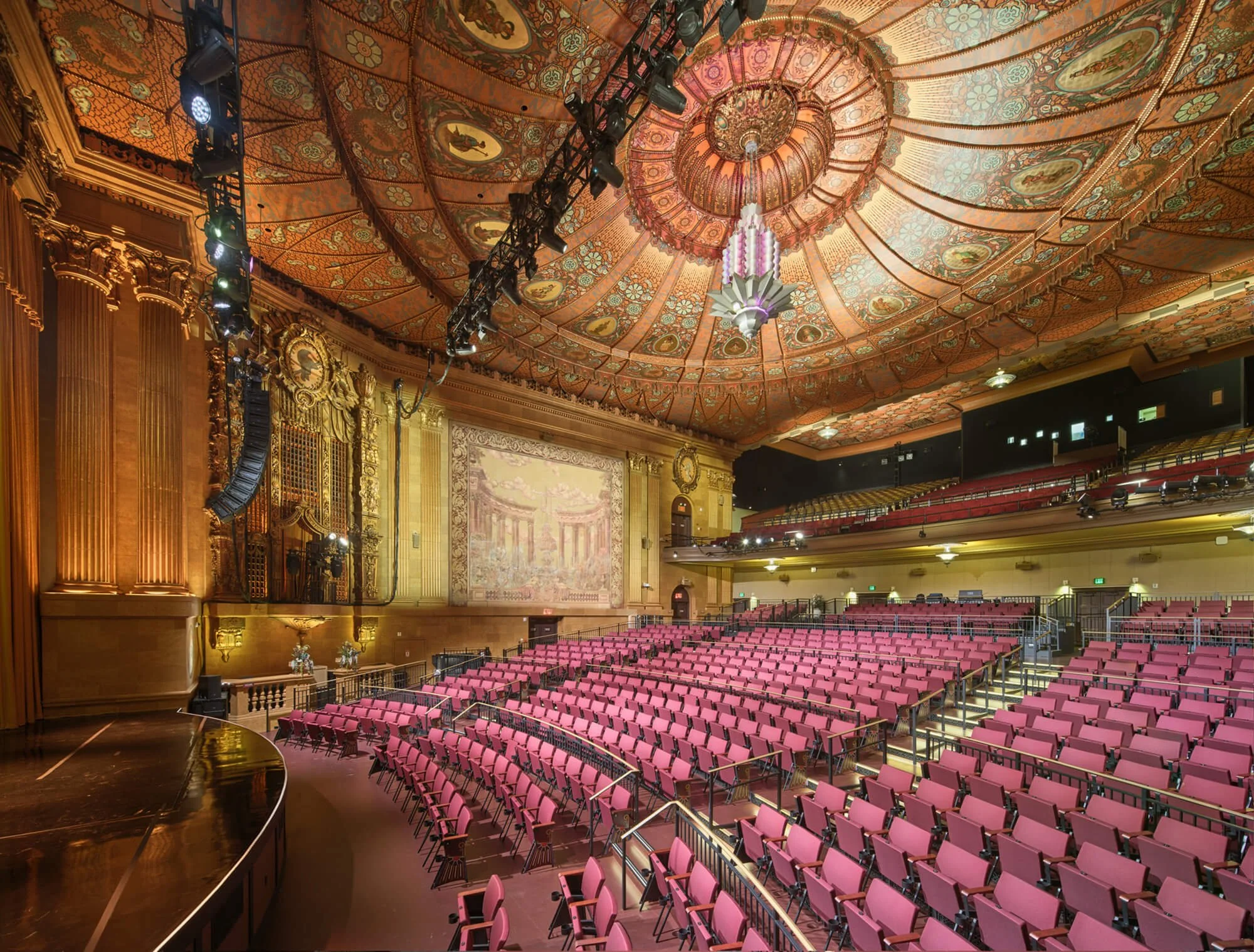 Interior of the restored Castro Theatre with reconfigured seating and stage