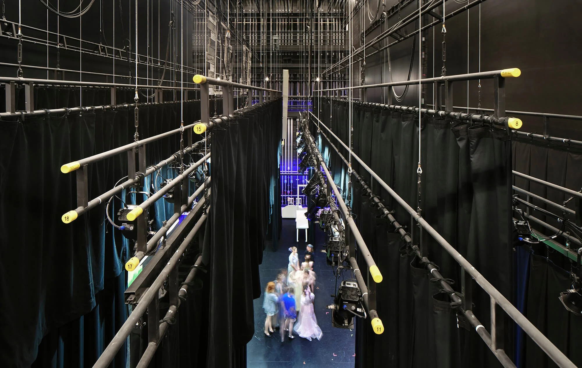 Backstage and theater rigging for the Wilsonville Performing Arts Center in Oregon.