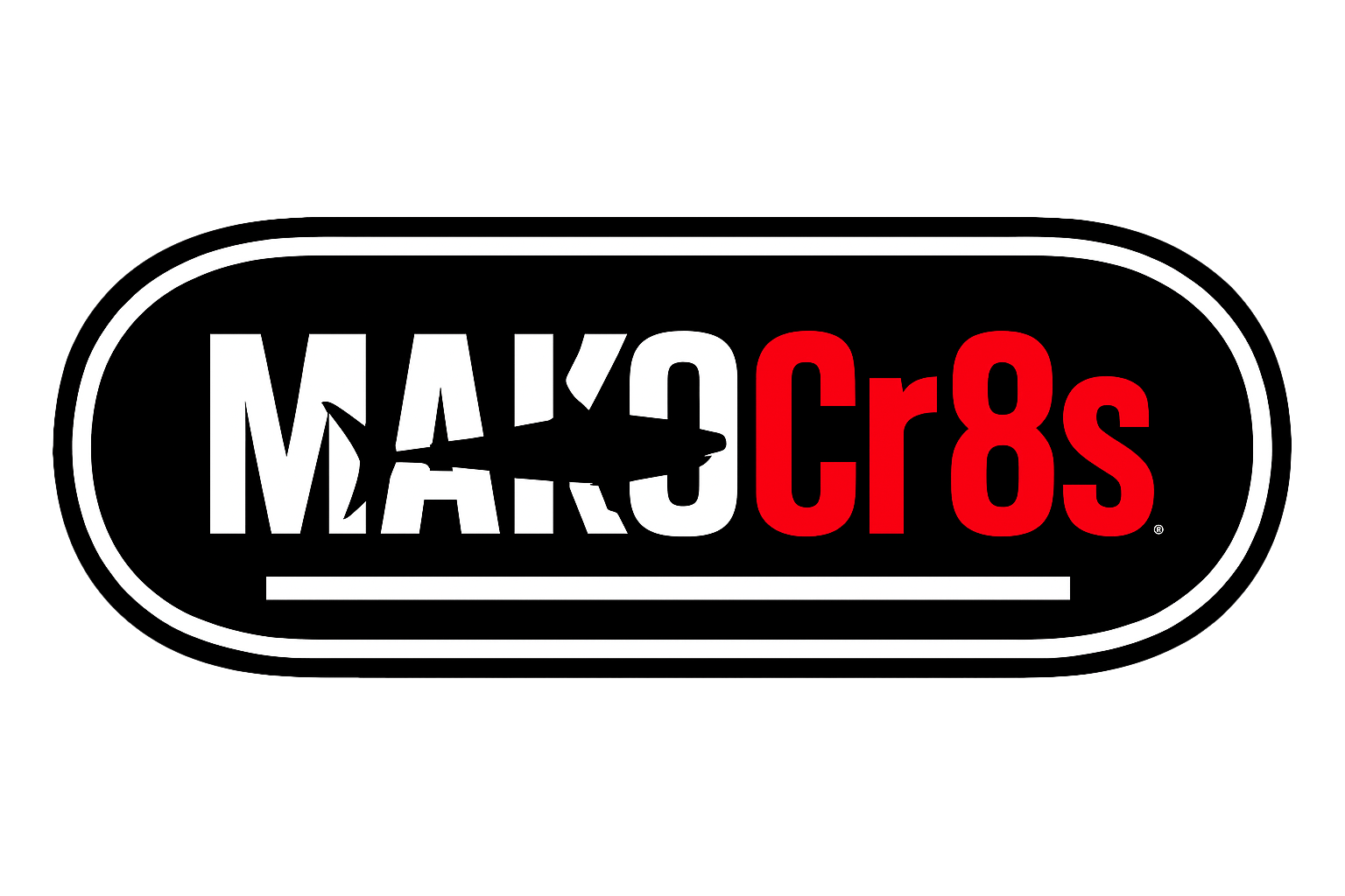 A logo with the word 'MAYO' in white letters and 'Cris' in red letters, stylized with a black fish silhouette swimming across the text, all inside an oval shape.