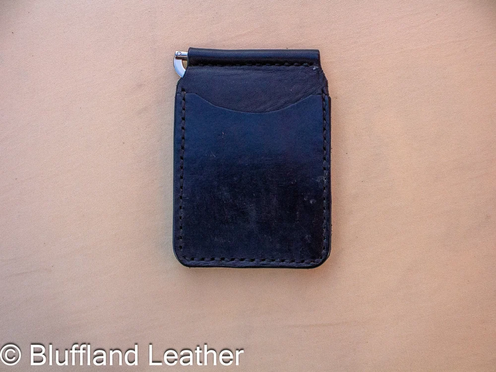 Handmade Leather Money Clip Black, Minimalist Veg Tan Wallet, Hand Stitched Money Holder, Groomsmen Gift for Him