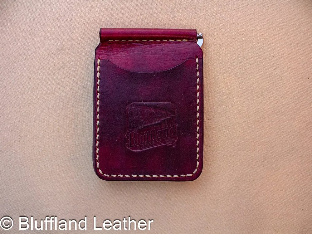 Handmade Leather Money Clip Oxblood, Minimalist Veg Tan Wallet, Hand Stitched Money Holder, Gift for Him