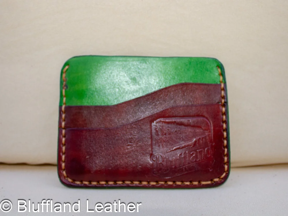 Handmade Leather Card Wallet Green, 5 Card Minimalist Front Pocket Wallet, Hand Stitched, Gift for Him