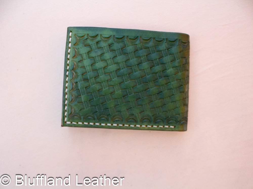 Handmade Leather Bifold Wallet Green, Mens Veg Tan Bifold, Hand Stitched, Groomsmen Gift for Him